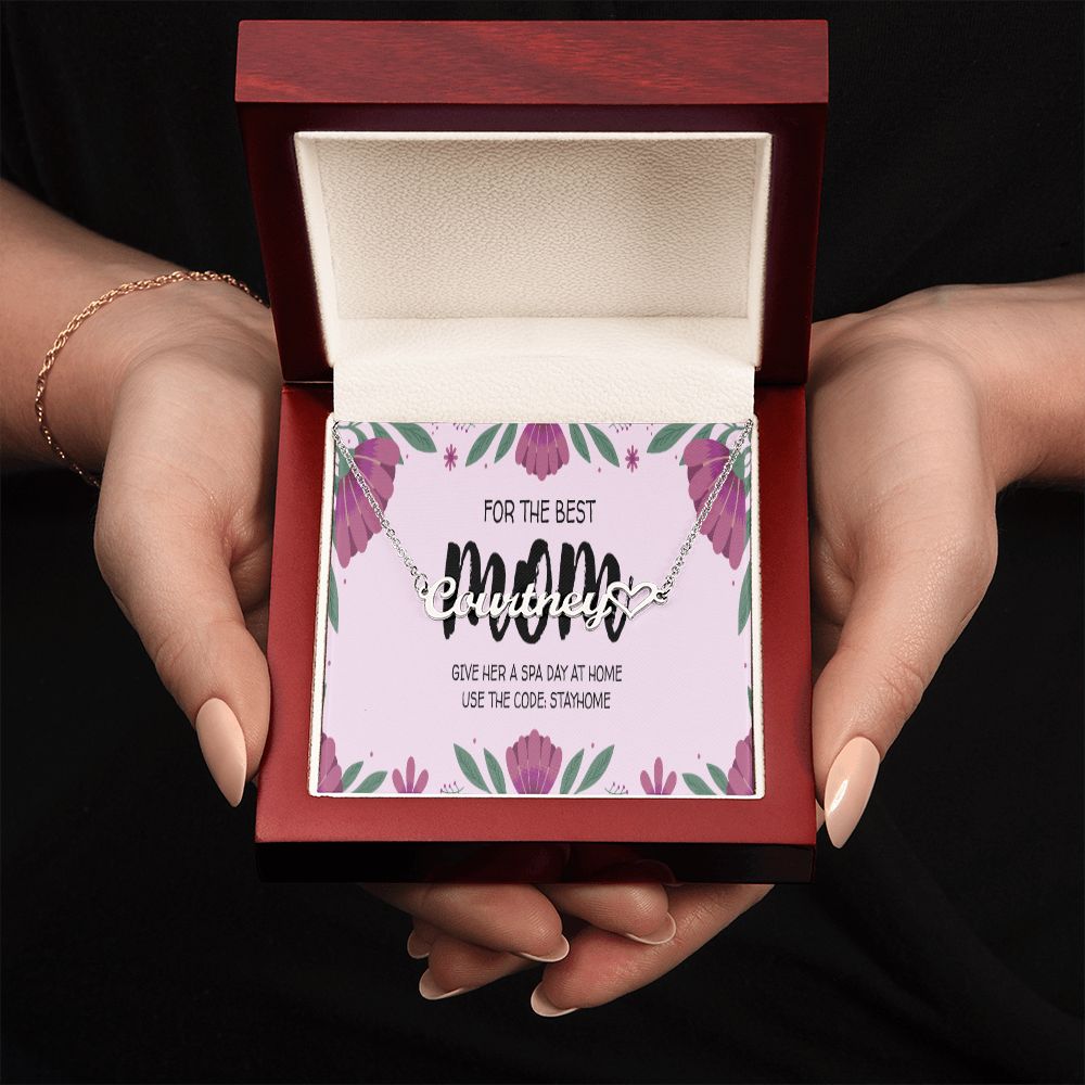 Happy Mother's Day Name +Heart Necklace