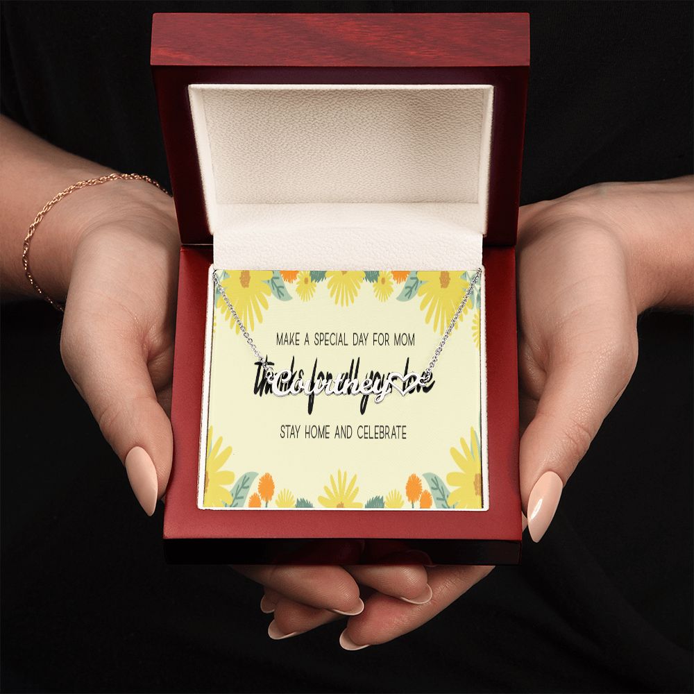 Happy Mother's Day Name +Heart Necklace