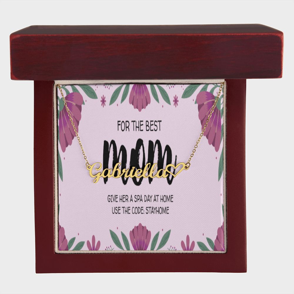 Happy Mother's Day Name +Heart Necklace