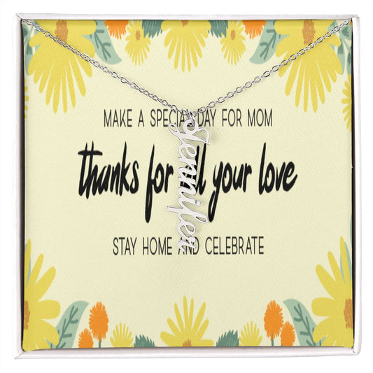 Happy Mother's Day Vertical Name Necklace