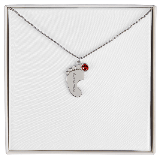 Happy Mother's Day Engraved Baby Feet and Birthstones Necklace