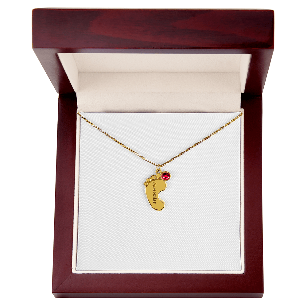 Happy Mother's Day Engraved Baby Feet and Birthstones Necklace