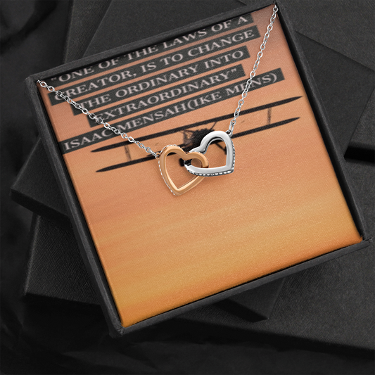 IKE MENS Quote Interlocking Two Hearts Necklace