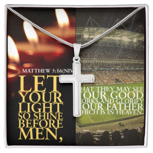 IKE MENS SCRIPTURE COLLAGE CROSS NECKLACE