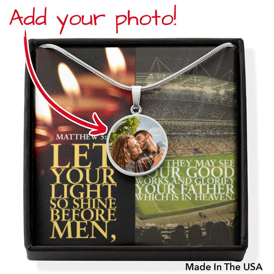 IKE MENS SCRIPTURE COLLAGE CIRCLE PENDANT NECKLACE (BUYER PICTURE UPLOAD NECKLACE)
