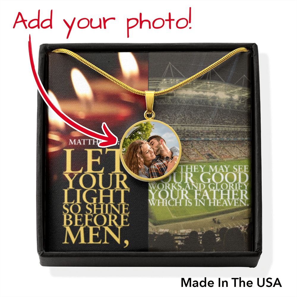 IKE MENS SCRIPTURE COLLAGE CIRCLE PENDANT NECKLACE (BUYER PICTURE UPLOAD NECKLACE)